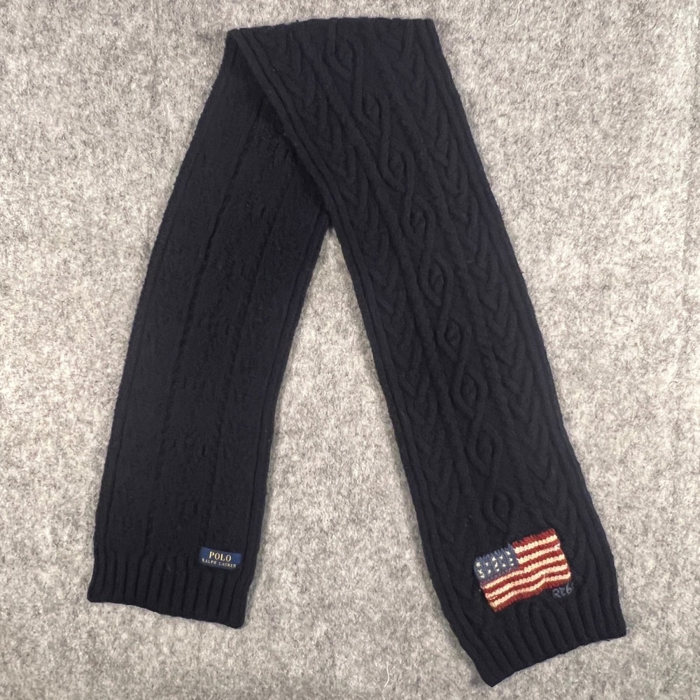 Polo Ralph Lauren Men's Navy Blue Cable Knit American Flag Scarf RL67